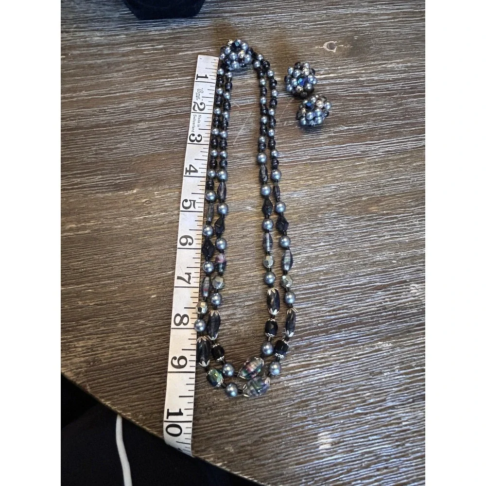 Vintage Multi Strand Necklace Clip On Earrings Set Japan